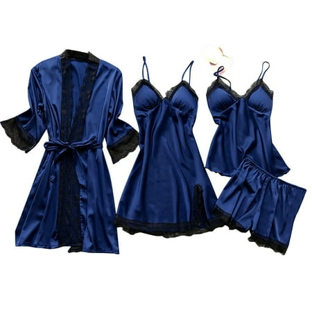 ZSQDM Clearance Underwear for Women  Sleepwear Women Silk Lace Robe Dress Babydoll Sleepwear Nightdress Pajamas Set Navy XXXXXL