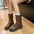 thumbnail image 2 of IUJSOY Bottes de Moto Décontractées pour Femmes Tendance à Enfiler Bout Rond avec Sangle à Boucle Mi-Mollet, 2 of 9