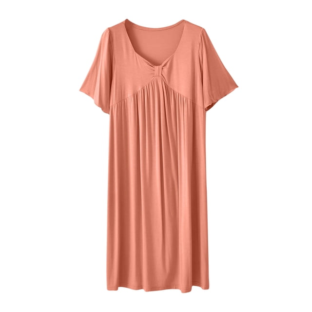 Tranfacy Chemises de Nuit pour Femmes, Grandes Tailles, Robe de Nuit Décontractée et à la Mode, Couleur Unie, Col Rond