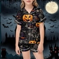 thumbnail image 2 of CONZONE Halloween Toddler Girls Pajamas Graphic Pjs Set Hallowmas Jammies Short Sleeve Button Down Shirts Shorts 2 Piece Sleepwear Loungewear for Kids, 2 of 7