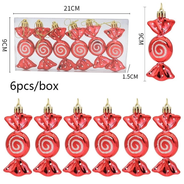 Campanas de caramelo coloridas para decoración del hogar, adornos navideños para árbol de Navidad, regalos de Navidad, Año Nuevo, 2024, 6 unids/lote por caja