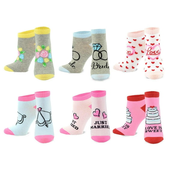 TeeHee Women's Men's Wedding Cotton No Show Socks 6-Pack