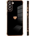 thumbnail image 4 of Compatible with Samsung Galaxy S21 FE Case Love Heart Plating Electroplate Luxury Elegant Case Camera Protector Soft TPU Protective Corner Back Cover Galaxy S21 Fe Case -Black, 4 of 10