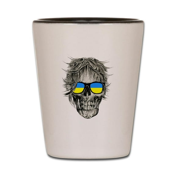 CafePress - Cool Ukraine Flag Ukrainian Pride Nativ - White/Black Shot Glass, Unique and Funny Shot Glass