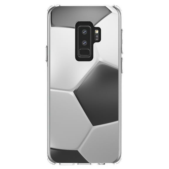 DistinctInk Clear Shockproof Hybrid Case for Samsung Galaxy S9  PLUS (6.2" Screen) - TPU Bumper, Acrylic Back, Tempered Glass Screen Protector - Soccer Ball 3D