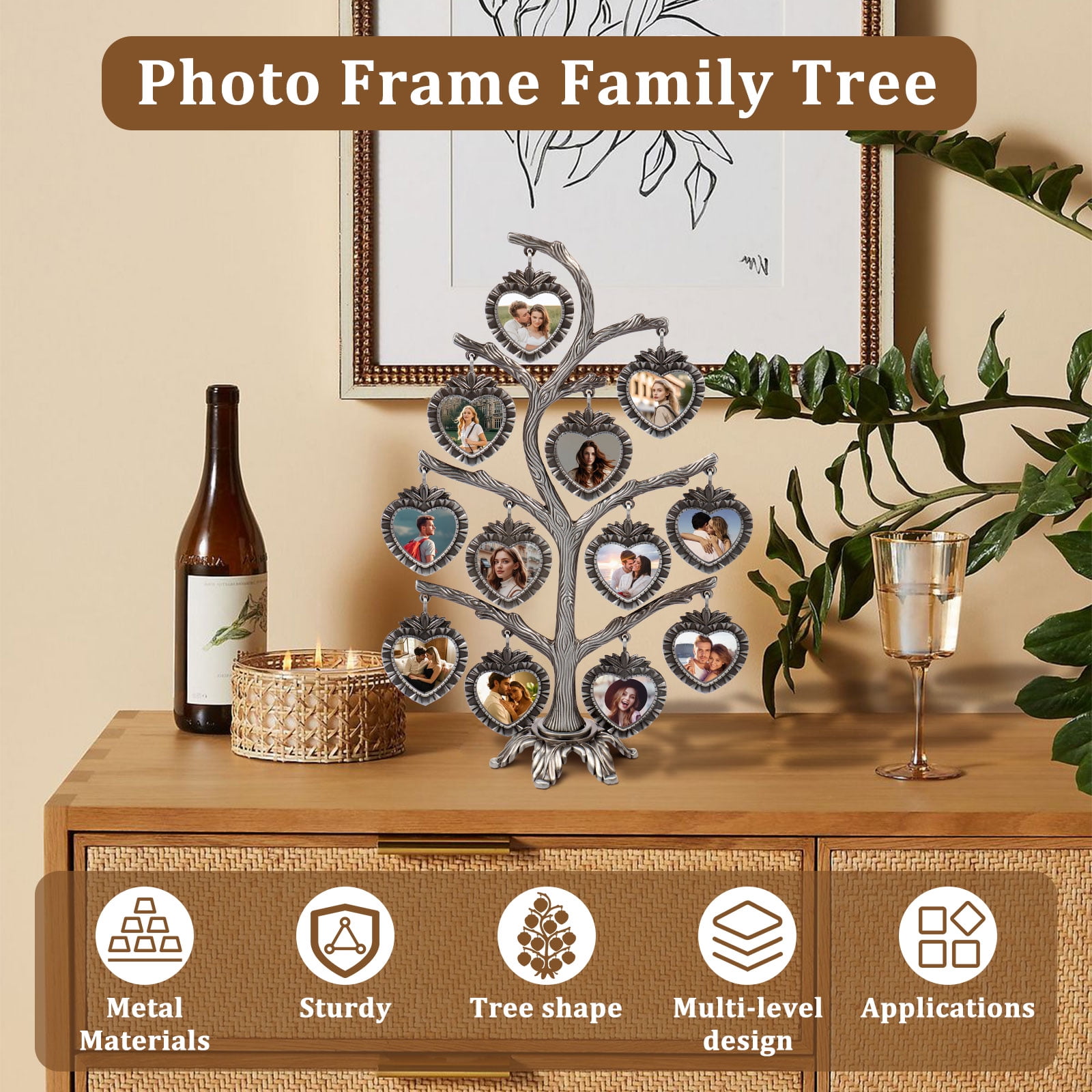 Keyohome Photo Frame Family Tree Metal Family Tree Photo Frame Tree Shape Display Rich Multi Picture Frame Tree Free Combination Photo Picture Tree Displays for Home Wedding Decor