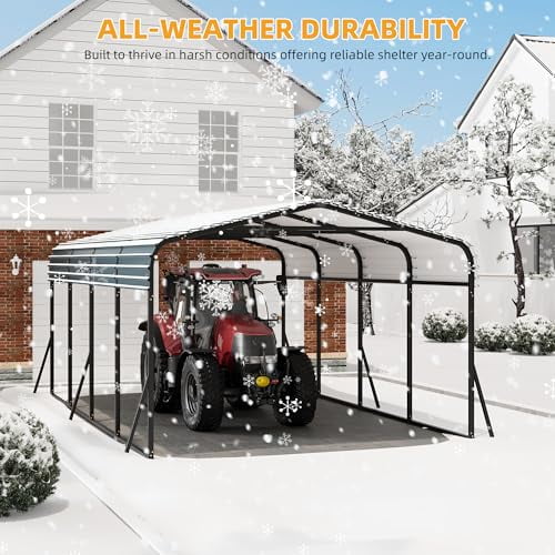 Studyset 12' x 20' x 8.5' Heavy Duty Metal Carport with Galvanized Steel Roof, Steel Carport Kits Outdoor with Metal Roof, Galvanized Car Shelter for Tractors, Pickup, Boat, Car Metal Carport Kits wit