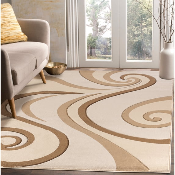 Modern Swirls Hand-Carved Soft Living Room Area Rug