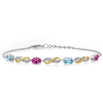Gem Stone King 2.35 Ct Blue Zircon Pink Created Sapphire 925 Silver and 10K Yellow Gold Lab Grown Diamond Infinity Bracelet for Women Mother's Mom Wife Her, Fully Adjustable up to 7.5 inch)