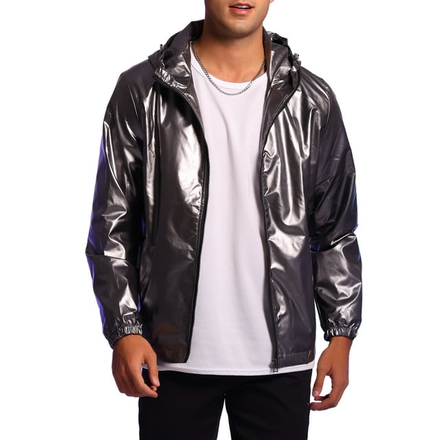 Chaquetas Holográficas INSPIRE CHIC para Hombre, Sudadera Metálica de Manga Larga, Color Gris Plateado M