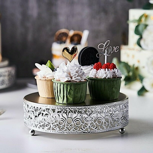 Soportes para Tartas, Soporte para Cupcakes de Hierro Brillante, Plato de Exhibición para Servir Postres para Fiestas de Té, Bodas, Aniversarios, , Plata 20cm yotijar soporte de magdalenas para servir