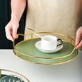 thumbnail image 3 of Bandeja de servir con espejo, organizador de maquillaje, plato de almacenamiento, plato para velas, asas metálicas para labiales, tocador de baño, decoración del hogar, mesa de Matcha Green, 3 of 8