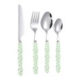 thumbnail image 1 of 4 Pieces Creative Pearl Ceramic Handle Kitchen Stainless Silverware Tableware Flatware Cutlery Creative Hotel Home Steak Dessert Spoon, 1 of 9