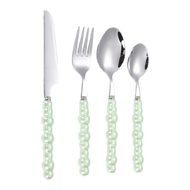 4 Pieces Creative Pearl Ceramic Handle Kitchen Stainless Silverware Tableware Flatware Cutlery Creative Hotel Home Steak Dessert Spoon