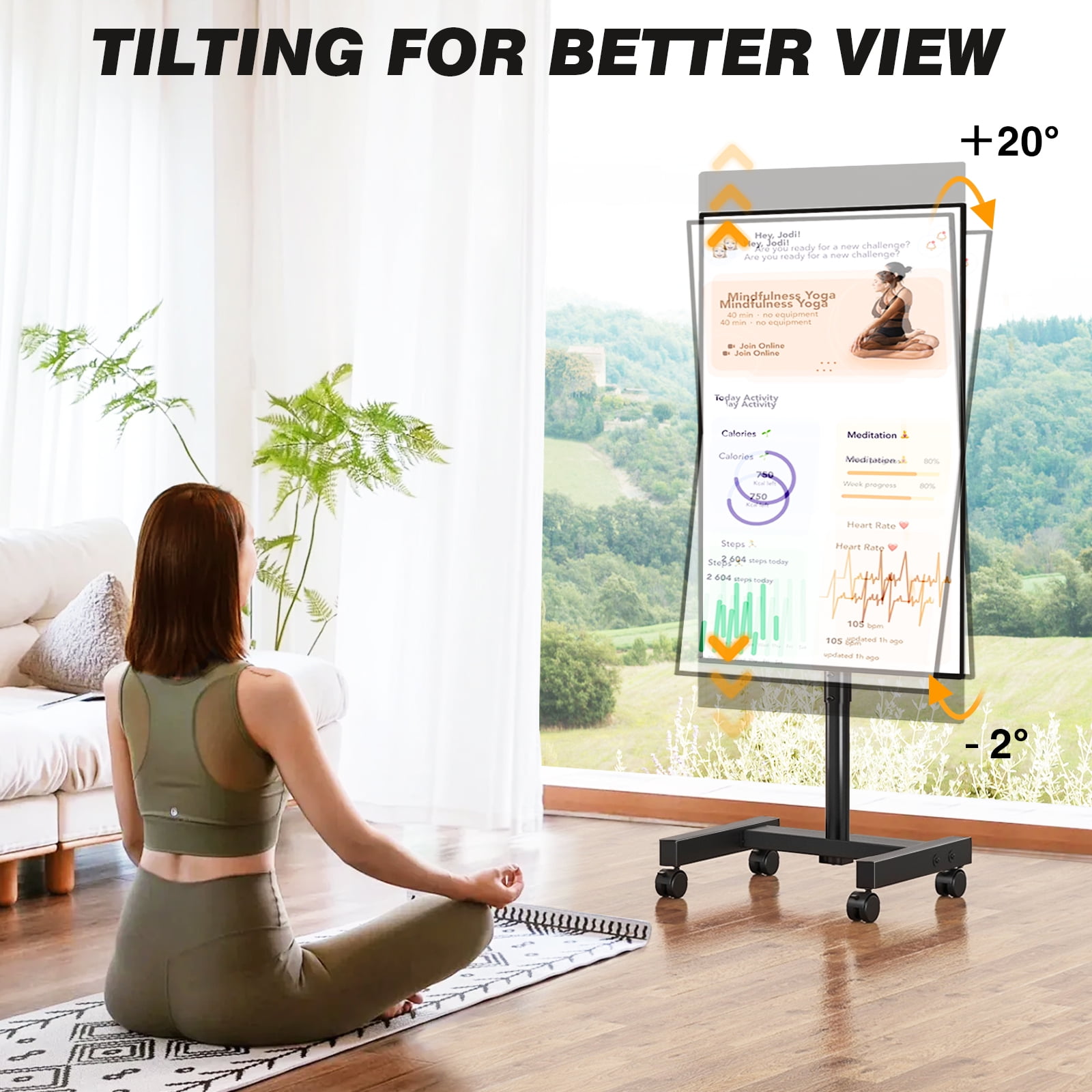 RTVR Floor Mobile TV Stand with Wheels for 13-50 inch Screens, Rolling TV Cart Stand with Mount, Portable Tilt Black