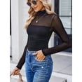 thumbnail image 3 of Gamvdout Women’s ock Turtle Neck Long Sleeve Sheer Mesh Ruched Going Out Tops, 3 of 6