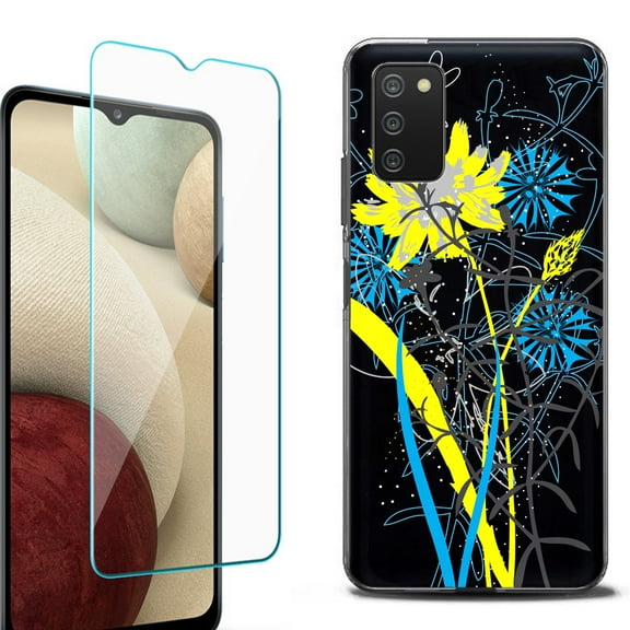 Slim-Fit Protective Fashion Phone Case (Black) for Samsung Galaxy A03s, with Tempered Glass Screen Protector, by OneToughShield ® - Wild Flowers