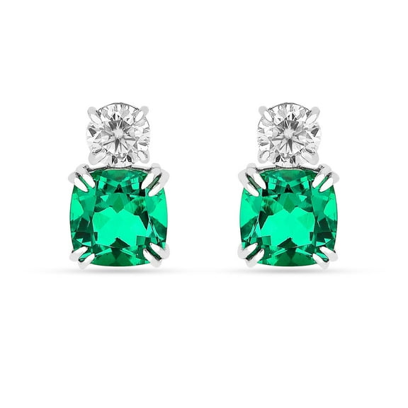 Green Colombian Created Emerald Stud Earrings