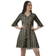 thumbnail image 1 of Moomaya Women Printed Drawstring Mini Dress V Neck Ruffle Sleeves Summer Dress, 1 of 4
