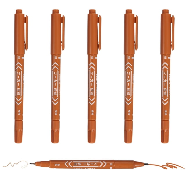 Uxcell Twin Tip Permanent Markers, 6 Pack Brown Fine and Ultra Fine Point Colored Makers Quick Drying Coloring Pen for Writing Drawing on Wood Plastic Metal Glass Stone