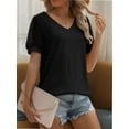thumbnail image 5 of Womens Summer Tops Short Sleeve V Neck T Shirts Swiss Dot Puff Sleeve Tops Loose Casual Tshirts, 5 of 5