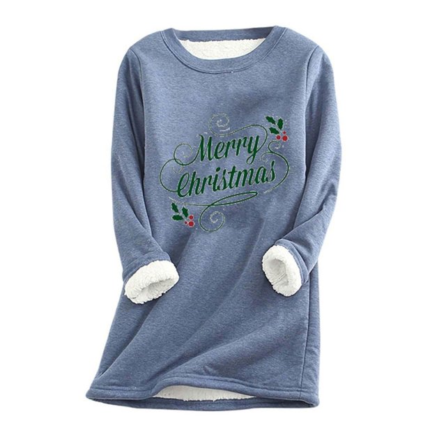 Offres Flash! Aqestyerly Hauts de Noël pour Femmes Liquidation Mode Féminine Impression de Noël Manches Régulières Hiver Ample Vacances Décontracté Col Rond Chemise Hauts