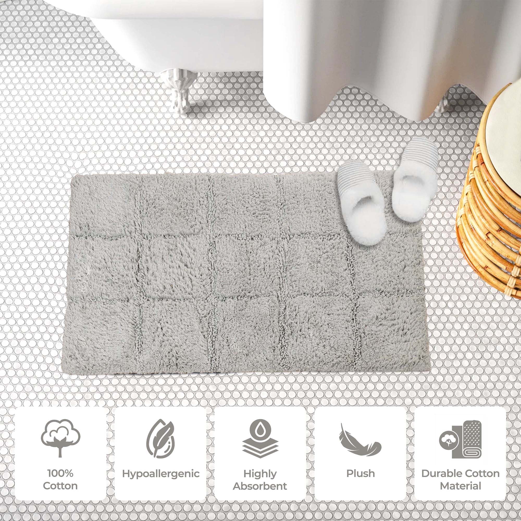 Superior Non-Slip Washable Bath Rug Set, 20" x 30", 24" x 36", Silver