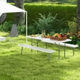 thumbnail image 4 of Costway Folding Picnic Table with 2 Benches All Weather Wood-like Tabletop Umbrella Hole White, 4 of 10