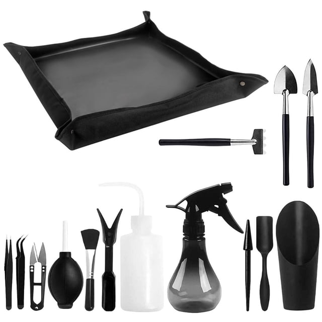 Garden Tool Set 15Pcs Miniature Planting Tool Mini Portable with Shovel Rake Spraying Bottle Hole Punch Scissors Tweezers for Succulent Bonsai Small Plants