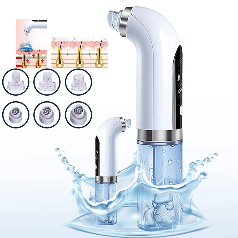 Blackhead Remover Pore Vacuum, with 6 Suction Heads Replaceable, Facial Cleaner Micro Bubble Beauty Instrument Electric Strong Suction Comedone Extractor Tool for Acne Removal Blackhead Sucker, White