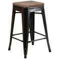 thumbnail image 2 of Flash Furniture Lily 24" High Backless Black-Antique Gold Metal Counter Height Stool with Square Wood Seat, 2 of 12
