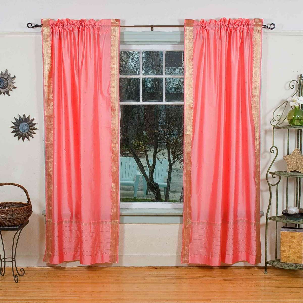 Pink Rod Pocket Sheer Sari Curtain Drape Panel Piece