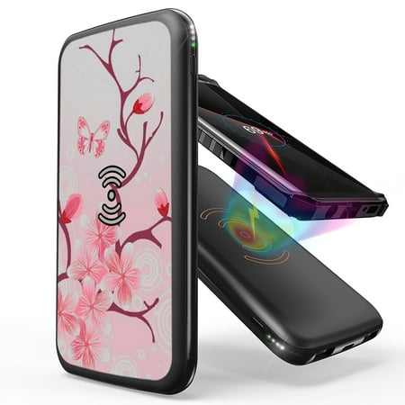 

INFUZE Qi Wireless Portable Charger for Samsung Galaxy S21 FE External Battery (10000 mAh 18W Power Delivery USB-C/USB-A Ports) with Touch Tool - Cherry Blossom Tree Flowers