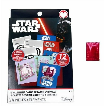Star Wars Scratch n’ Reveal Valentine Cards – 12 Valentine Cards with 12 Lightsaber Scratch Wands – Fun and Interactive Valentine’s Day Set for Kids w/Laprima Morceau Bonbon