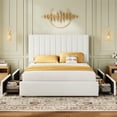 thumbnail image 2 of Amolife Full Bed Frame with Adjustable Velvet-Wrapped Headboard and 4 Storage Drawers, No Box Spring Required, White, 2 of 10
