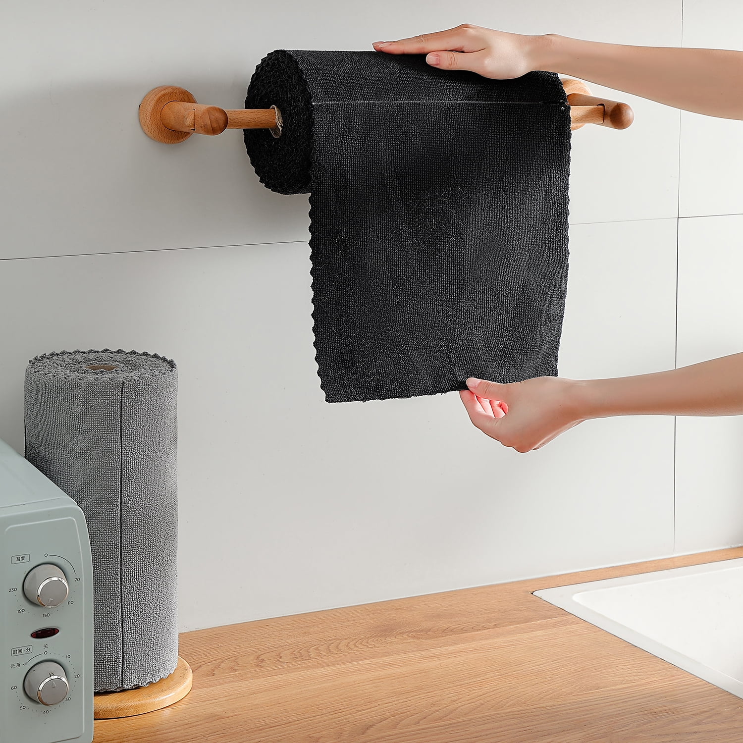 Beartech 80 Pack Microfiber Kitchen Towels Cleaning Cloth Roll,Lint Free Rags & Tear Away Reusable Towels,Washable Shop Rags,Ultra Absorbent Dish Rags for Car Kitchen Window Garage-Black
