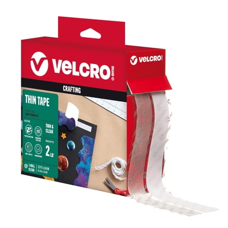 VELCRO Brand Thin Clear Tape | 15 Ft x ¾” | Cut Strips to Length | Home Office or Crafts Fastening Solution | Large Roll, 91325