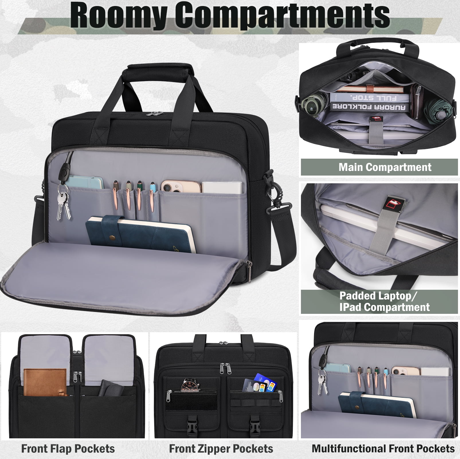 RAINSMORE Tactical Laptop Bag for Men 17.3 Inch Laptop Briefcase Men Business Computer Bag Messenger Bag Casual Work Office
