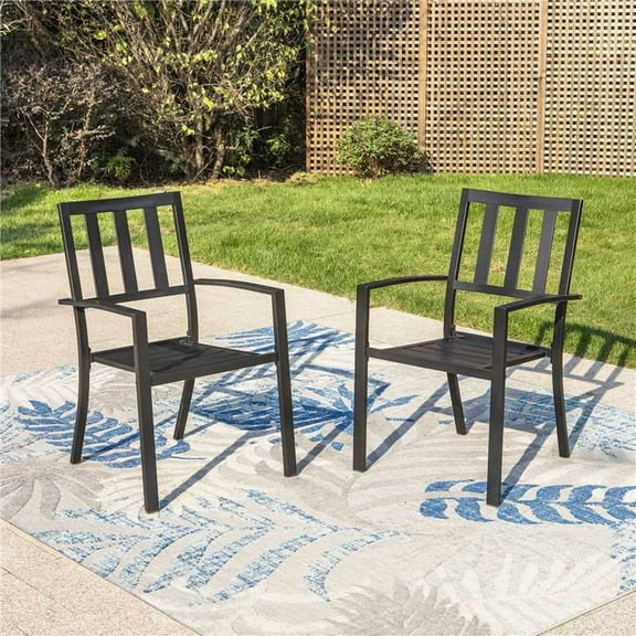Sophia & William Metal Outdoor Patio Dining Chair Stackable Chairs Set of 2 in Black