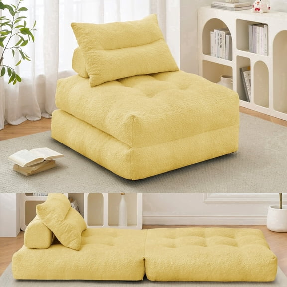 BEHOST 86" Oversized Folding Sofa Bed with Pillow and Back Support, Convertible Sleeper Chair for Living Room, Yellow