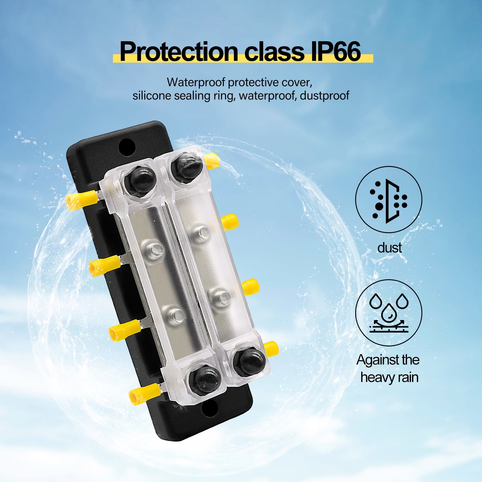 8 Terminal Bus 150A BusBar Block with Cover Ground Distribution Power Distribution Terminal Block for w/ 8 M6 Screws