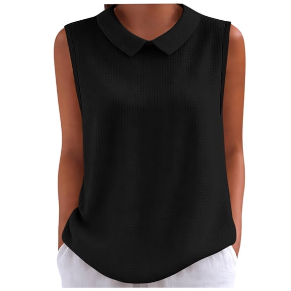 Kezqiaxn Tops for Women Summer Sleeveless Collared Work Button Up Shirt Business Dressy Work Blouses Fashion Clothing