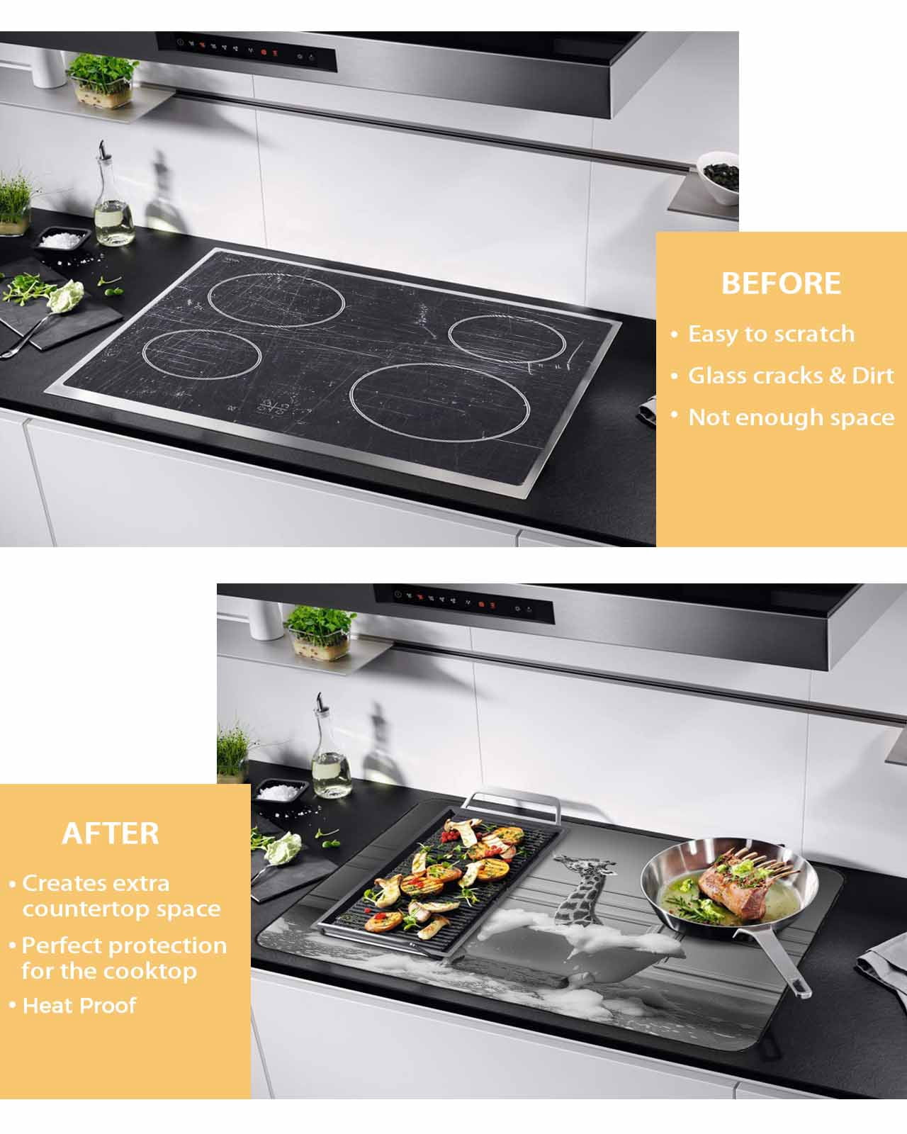 Large Induction Cooktop Protector Mat Giraffe Stove Top Covers for Electric Stove, Funny Animal Bathtub Abstract Art Grey Decorative Stove Burner Cover Mats, Glass Top Stove Cover