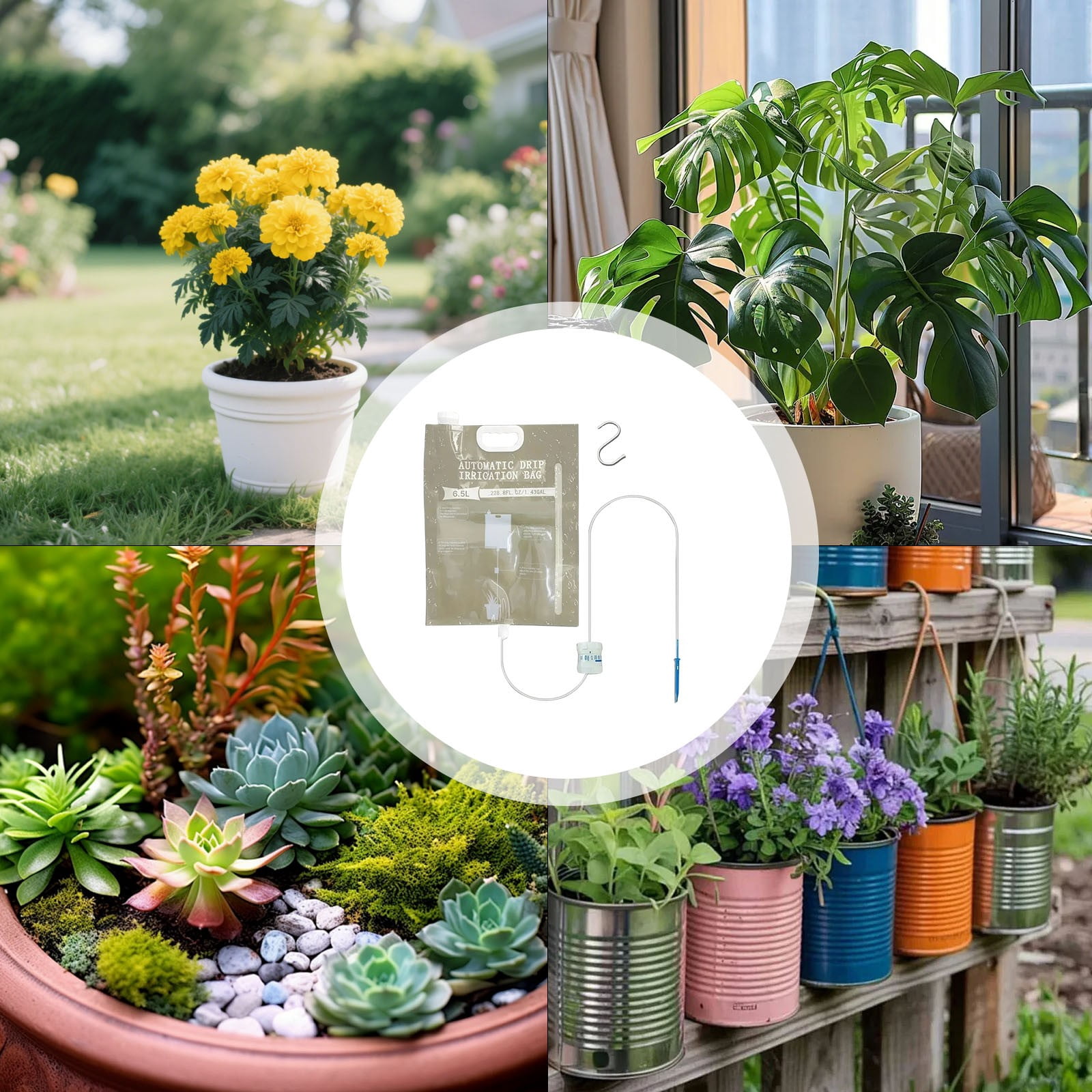 6.5L Plant Self Watering Bags with Adjustable Flow Regulators for Large Potted Plants, Vacation Plant Care Essentials, Compact Automatic Drip Irrigation Kits, Indoor Plant Watering System