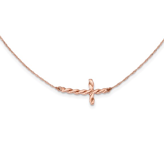 Primal Gold 14 Karat Rose Gold Twisted Sideways Cross 17-inch Necklace