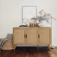 thumbnail image 4 of LuxenHome Rattan Buffet Cabinet with Storage, 47" Light Oak Finish Wood Accent Sideboard Cabinet with 3-Door, Boho Coffee Bar Console Table Cabinets for Kitchen, Hallway, Entry, Living Room, 4 of 14