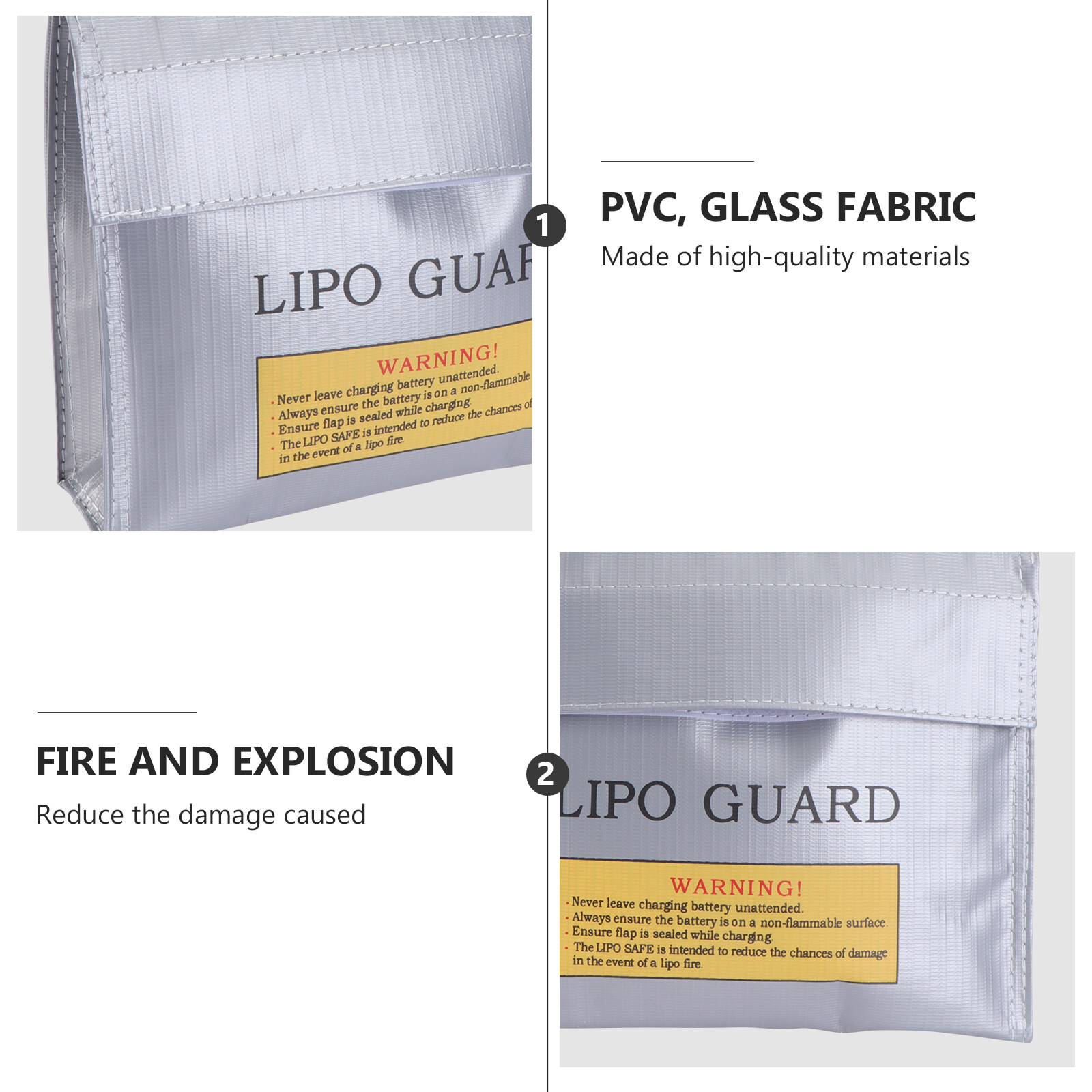 Heat-Resistant Battery Pouch Fireproof Battery Bag Protective Bag (Silver)