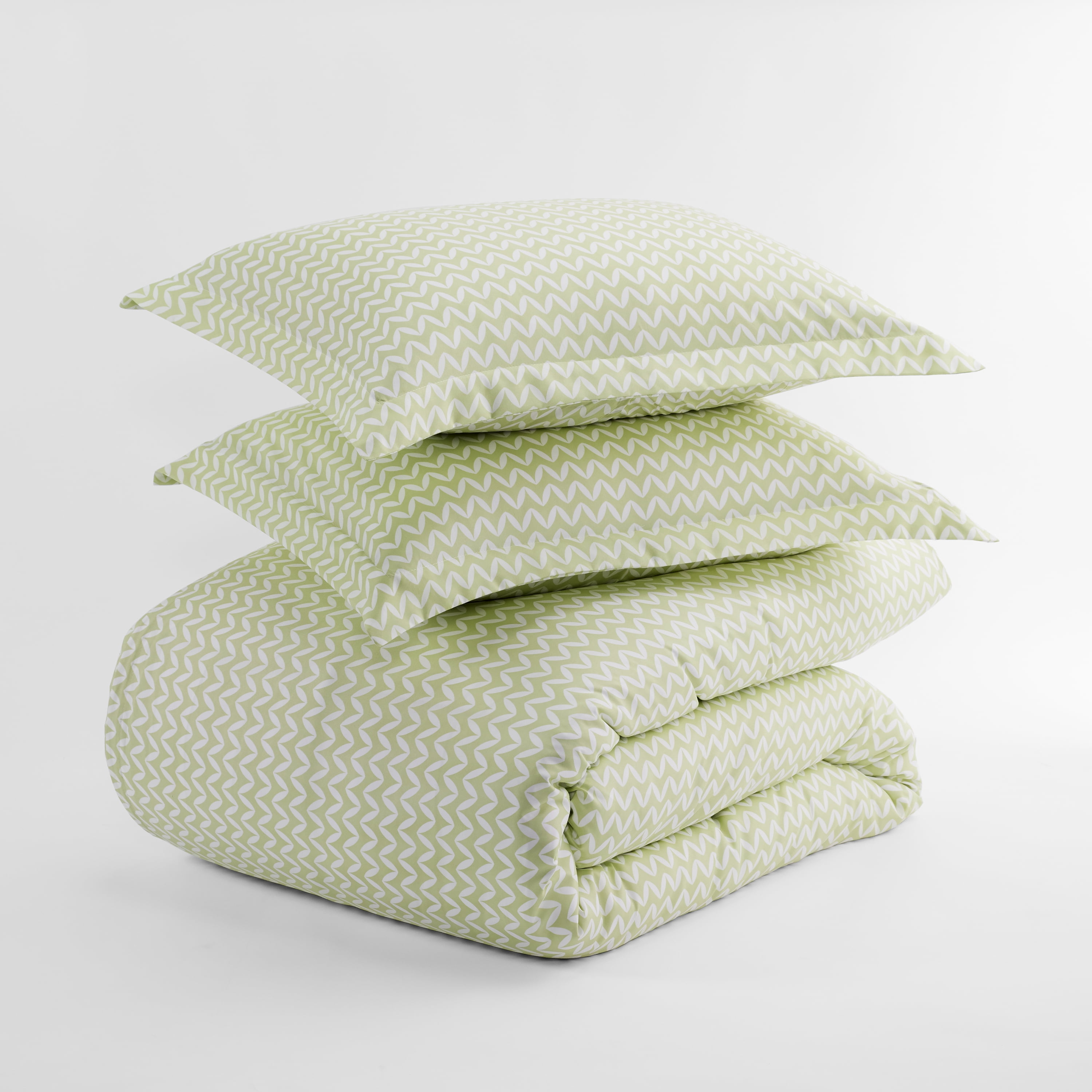 Noble Linens Sage Puffed Chevron Print Duvet Set 3-Piece Duvet Cover Set, Full/Queen