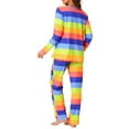 thumbnail image 3 of INSPIRE CHIC Women's Pajama Set Cotton Outfits Long Sleeves Top with Pants Colorful Stripe Loungewear L Blue, 3 of 5