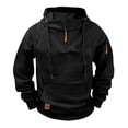 thumbnail image 2 of Men Raglan Pullover Multiple Pockets Half Zipper Sport Hoodie Solid Coat for Winter, 2 of 8